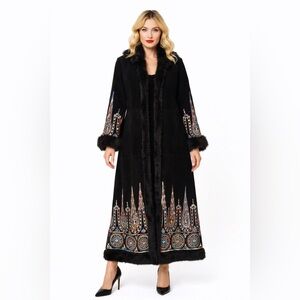 Margaret Godfrey Suede Coat 24W Black Penny Lane Afghan Embroidered Whimsigoth